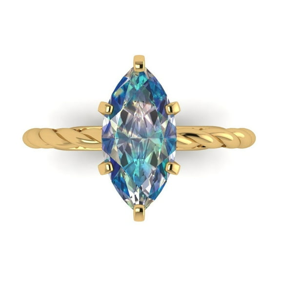 Solitaire Engagement Ring for Women - 2ct Blue Moissanite in 18K Yellow Gold Promise Ring