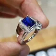 thumbnail image 4 of 3.00Ct Emerald Cut Simulated Blue Sapphire Classic Wedding Men's Pinky Ring 14k White Gold Plated 925 Sterling Silver, 4 of 4