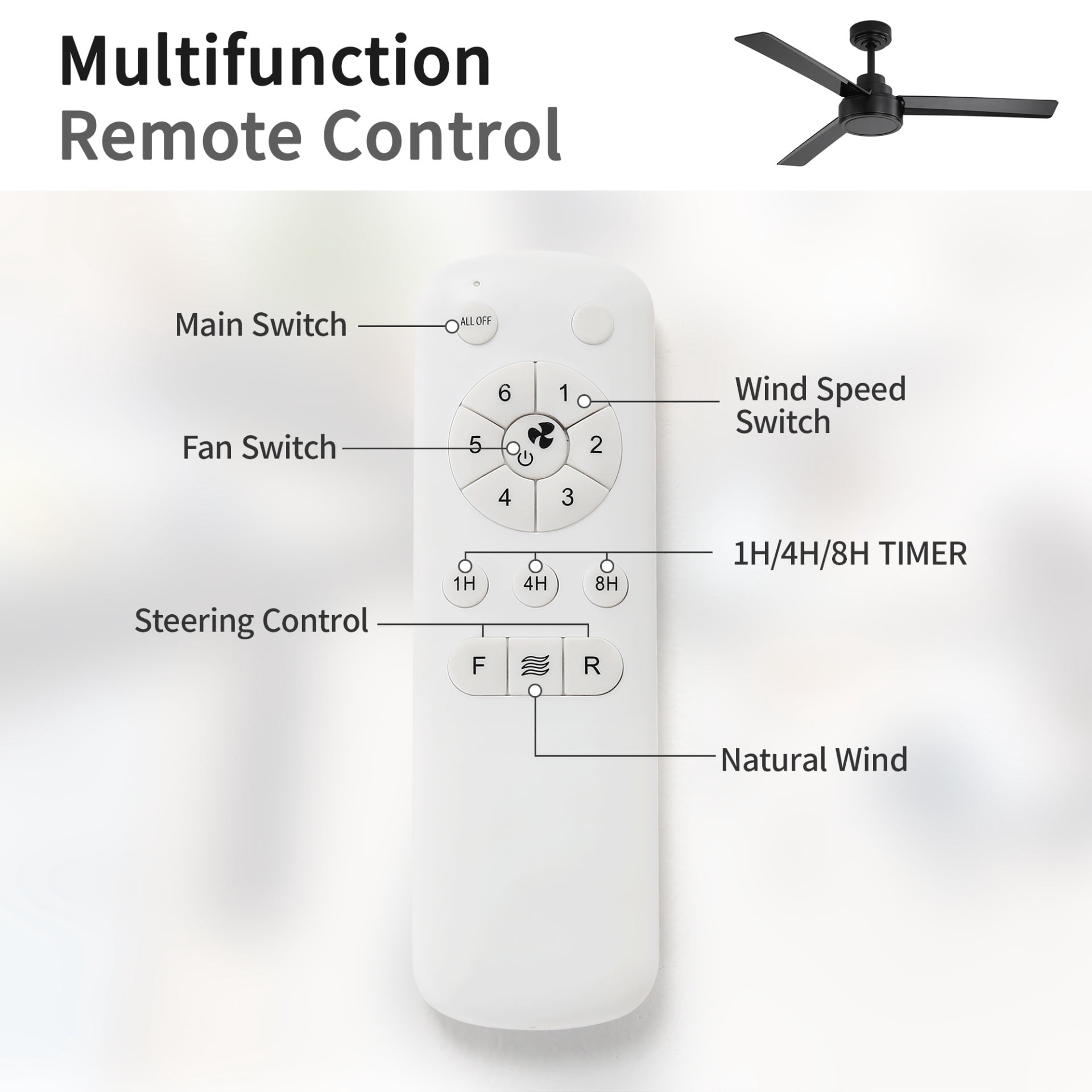 52" Outdoor Ceiling Fan Without Light, 3 ABS Blades Farmhouse Design Ceiling Fan with Remote Control, 6-Speed Reversible DC Motor, Damp Rated for Covered Porch, Patio, Bedroom, Living Room, Kitchen