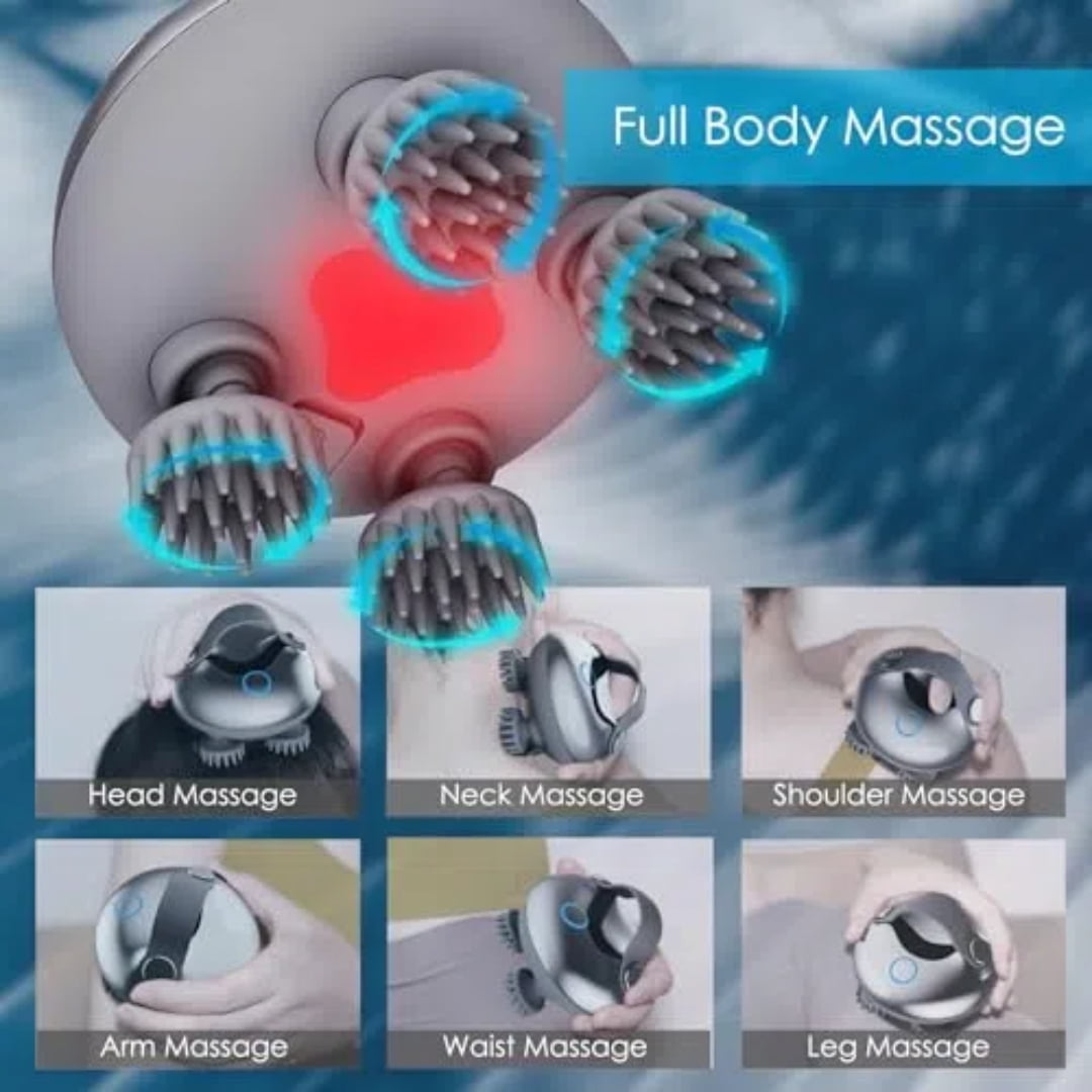 KAMUGO Electric Scalp Massager Rechargeable Head Massager Scalp Stress Relax with 8 Removable Massage Claws Cat Massager（Silver）