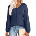 thumbnail image 2 of safuny Womens V Neck Cropped Long Sleeve Tops for Women Fall Out s Casual Loose Basic Tops Blue _z M, 2 of 5