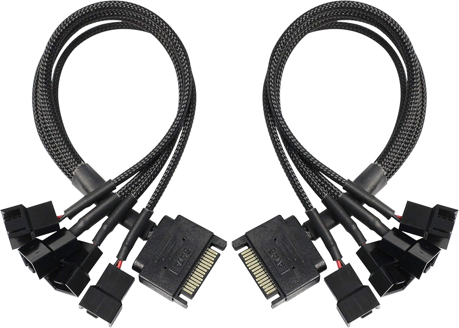 HRTGFD-SATA to 3 Pin 4 Pin Fan Adapter,15pin SATA to 4 x 3 pin / 4 Pin 12V PC Case Fan Splitter Extension Power Cable Adapter-28cm-2pcs