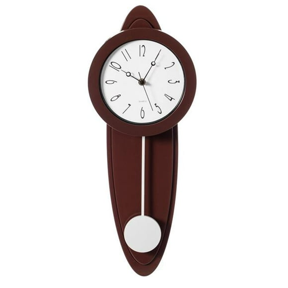 Quickway Imports QI004146 Modern Grandfather Brown Oval Pendulum Plastic Wall Clock for Living Room&#44; Kitchen&#44; or Dining Room