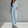 thumbnail image 2 of XFeng Linen Blend Wide Leg Jumpsuit for Women, V Neck High Waist One Piece Outfit for Casual Summer Wear, 2 of 4