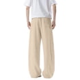 thumbnail image 5 of Njagoc3 Plus Size Pants for Men | Elastic Drawstring Waist Wide Leg Trousers with Side Pockets & Loose Fit | Relaxed Loose Fit for Fall Casual Daily Wear & Weekend Outings，Beige，M, 5 of 6