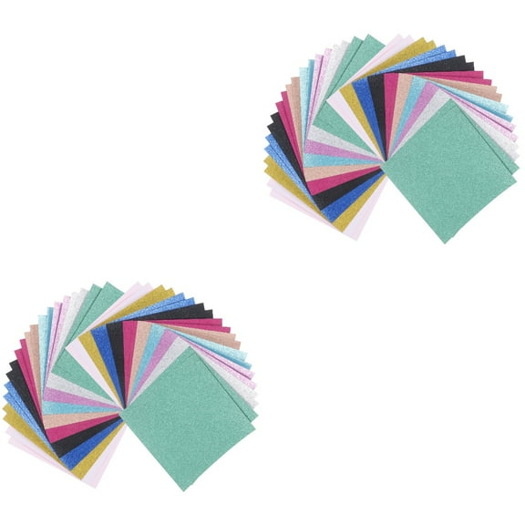 Hemoton 80 Sheets  of Glitter Craft Paper Shiny Cardstock Paper Square Glitter Paper for Crafts Colored Craft Paper