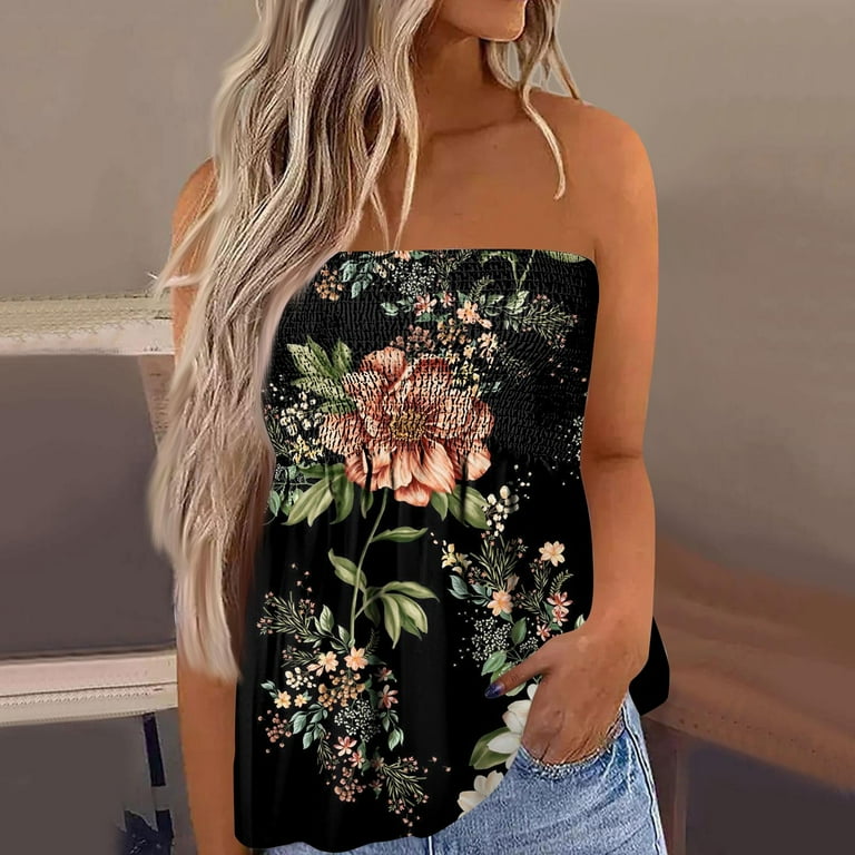 GXIPO Women's Plus Size Tube Tops Strapless Blouse Pleated