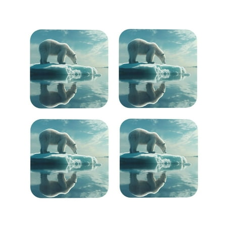 

Vsdgher Polar Bear On Iceberg Leather Coasters for Drinks Durable Drink Coasters 4 Set for Tabletop Protection Luxurious Home Décor and Housewarming Gift-Square