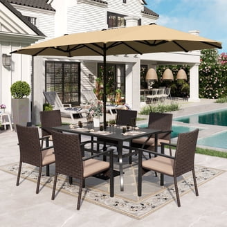 half patio set with umbrella Terrace Arc 9 ft Scalloped Fringe Market Cran  Pier 1 This half umbrella is ideal for small spaces like a balcony Umbrella Hole Outdoor Dining Sets