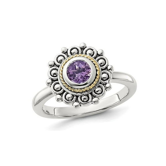 2/5 Carat (Ctw) Amethyst Ring in Sterling Silver with Yellow Accent