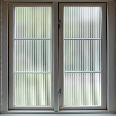 BSHAPPLUS® 17.7"x78.7"Reeded Glass Window Privacy Film,Fluted Glass Window Film,Frosted Window Sticker,3D Window Decals Non Adhesive for Bathroom Living Room Office