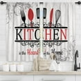 thumbnail image 3 of Rustic Country Farmhouse Kitchen Curtains Short Small Wooden Board Fork Spoon Rod Pocket Red Black White Funny Quotes Bedroom Living Room Treatment Fabric 2 Panels 27.5Wx39H Inch, 3 of 5