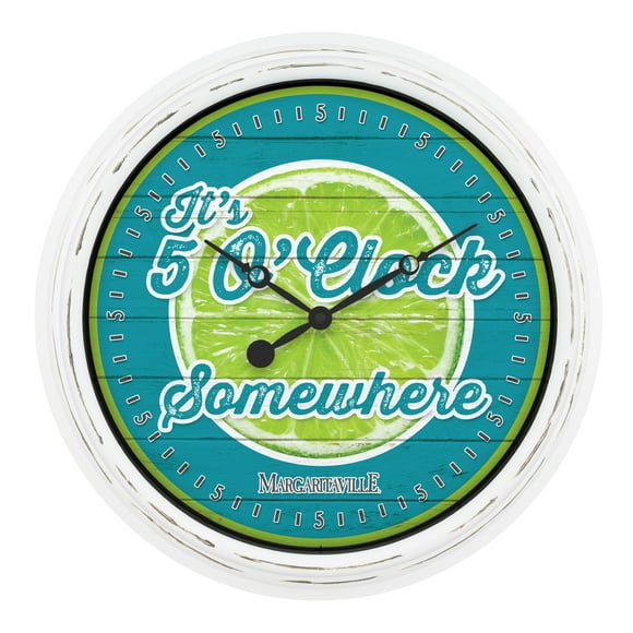La Crosse Technology 433-3841MV2 15.75" Indoor/Outdoor Quartz Wall Clock - Margaritaville 5 O'Clock Somewhere, White/Teal