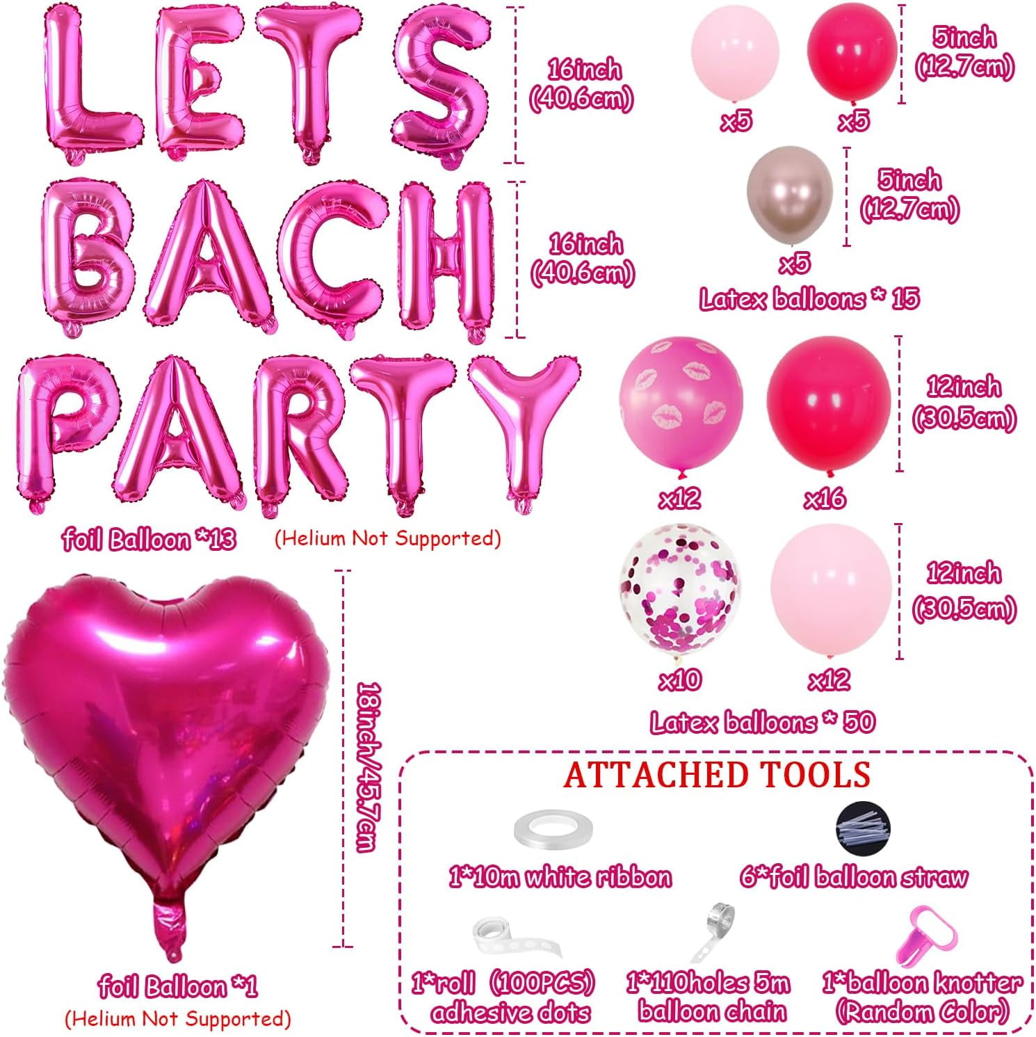 Let's Bach Party Bachelorette Decorations Rose Red Pink Girl Balloon Garland Arch Kit Let's Bach Party Pink Princess Bridal Shower Decortions for Women Bachelorette Party Bridal Shower