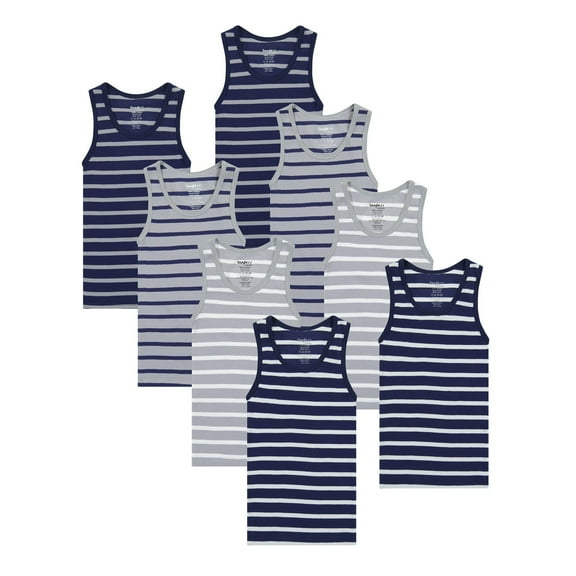 Buyless Fashion Boys Scoop Neck Tagless Undershirts Soft Cotton Tank Top (8 Pack) 9-10