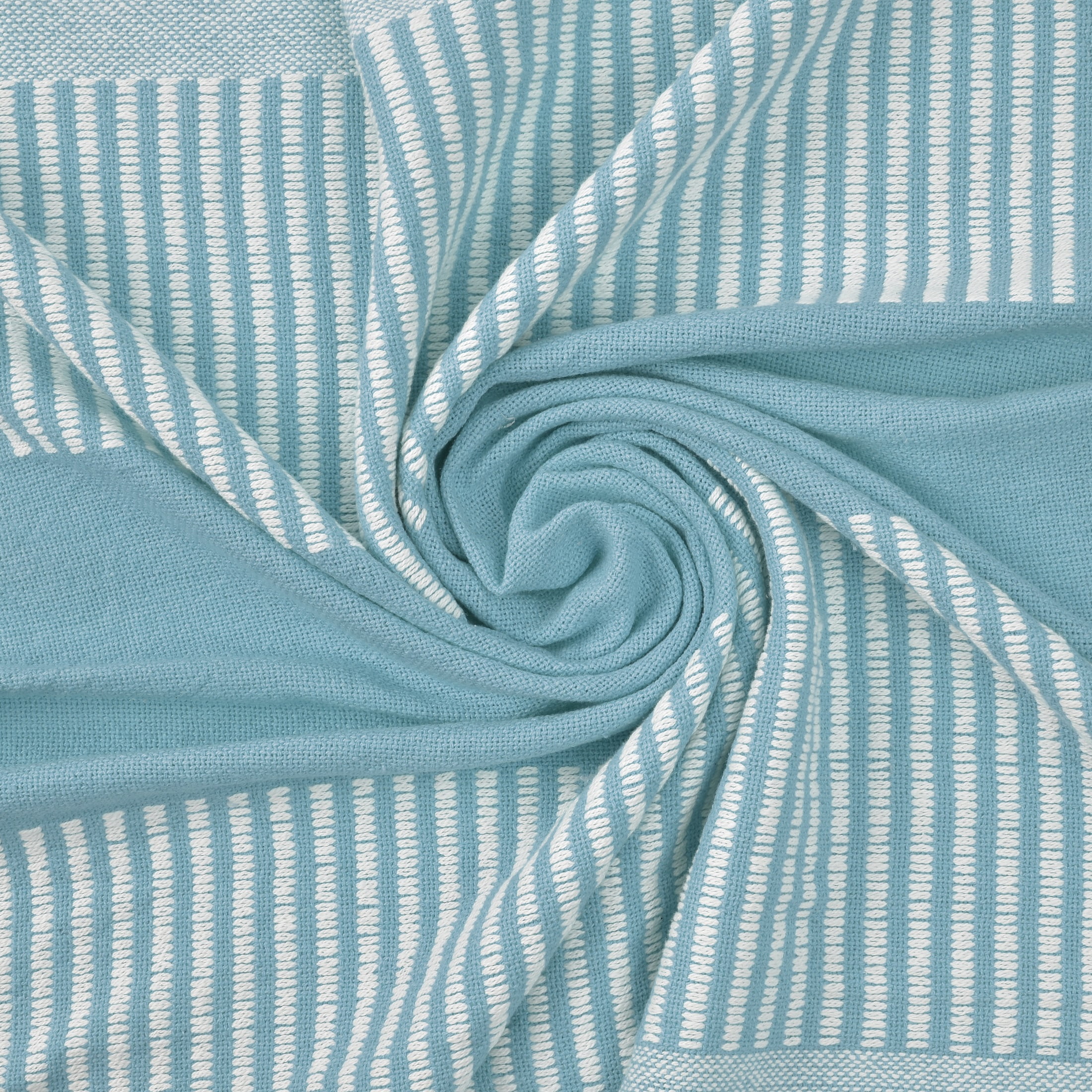 Ox Bay Rory Blue/White Striped Lightweight Cotton with Tassels Throw Blanket, 50" x 60"