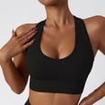 thumbnail image 2 of Sujetador deportivo con escote en U, push up, transpirable, sin costuras, que absorbe el sudor, resistente a los impactos, parte superior atlética, negro M, 2 of 6