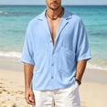 thumbnail image 2 of Lenpel Men's Button down Shirts Half Sleeve Deep V Neck Notched Collared Beach Vacation Shirts Casual Summer Tops with Pockets, 2 of 7