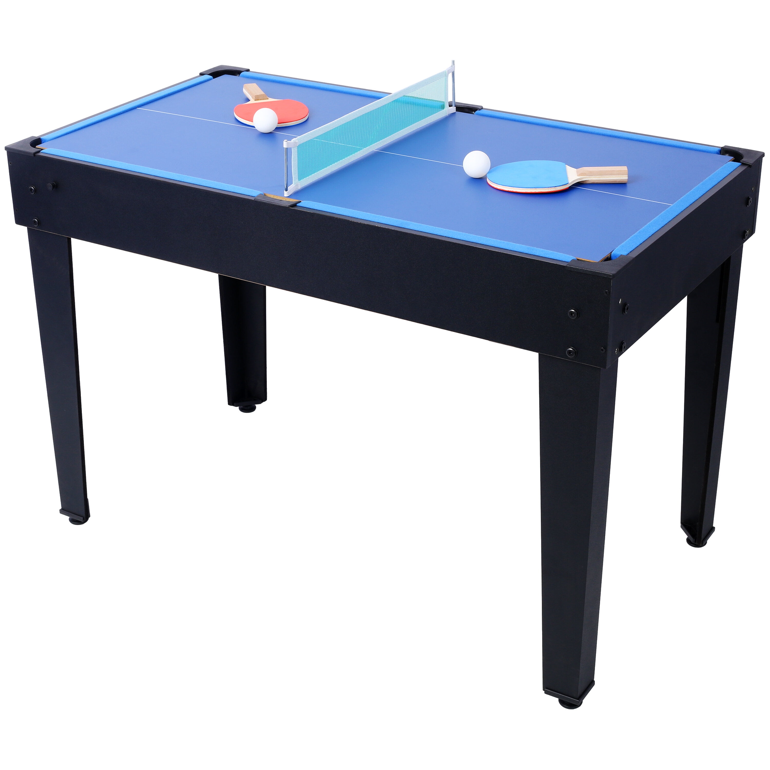 , 5-in-1 Multi-Game Table - Billiards, Push Hockey, Foosball, Ping Pong, and Basketball black/blue, Black ,Mdf+Steel ,