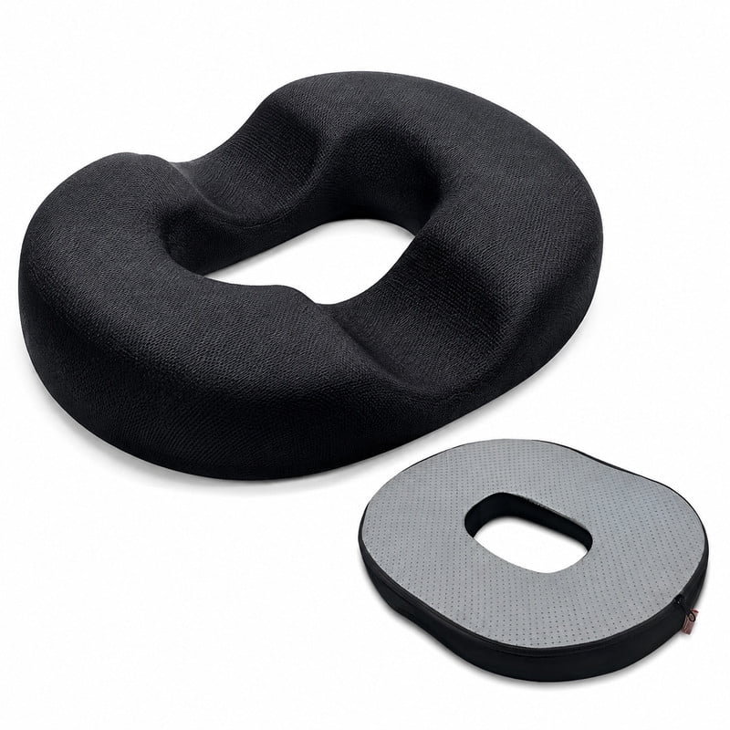 Homivra Donut Pillow Hemorrhoid Tailbone Seat Cushion–Large Black Lifting Cushion Pain Relief for Coccyx,Prostate,Sciatica,Pelvic Floor,Pressure Sores,Pregnancy