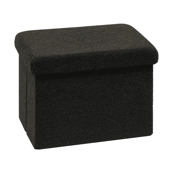 JQDWMDLX Storage Ottoman Foot Rest Stool, Folding Sherpa Ottoman, Ottoman with Storage, Teddy Velvet Ottoman for Living Room, Bedroom, Dorm, 16.5" X 12.6" X 12.6",Black