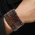 thumbnail image 6 of 4 Styles Adjustable PU Leather Wristbands Leather Hexagram Wrist Cuff Ethnic Tribal Black Brown Woven Wrap Natural Wood Beads Bracelet Arm Armor, 6 of 9