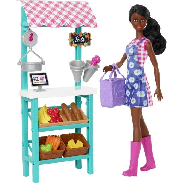 Barbie Farmers Market, Doll (Brunette), Stand, Register & More, 3 & Up