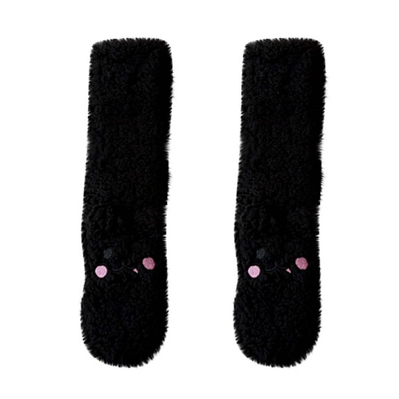 WREESH Women's Warm Wool Socks for Slipper and Floor Use, Thick Solid Color Mid-Tube Socks Above-Ankle Black