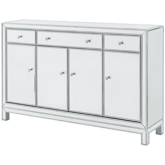 Pemberly Row 4 Door 56" Mirrored Buffet Cabinet in Antique Silver