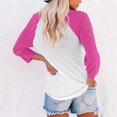 thumbnail image 4 of Plebaso Chemises à Manches 3/4 pour Femmes, Blouses Décontractées à Col Rond, T-Shirts Amples à Blocs de Couleur et Patchwork, 4 of 7