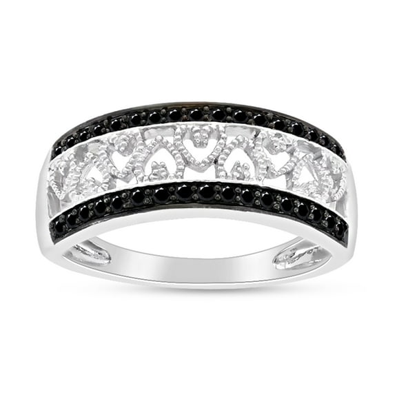 1/4 Carat Round Cut Black And White Natural Diamond Promise Heart Wedding Band Ring In 14k White Gold Over Sterling Silver (0.25 Cttw, I2-I3 Clarity) Ring Size-11.5