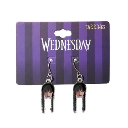 Claire's Tween Girls Halloween Wednesday Addams Drop Hook Earrings, 1-Pack