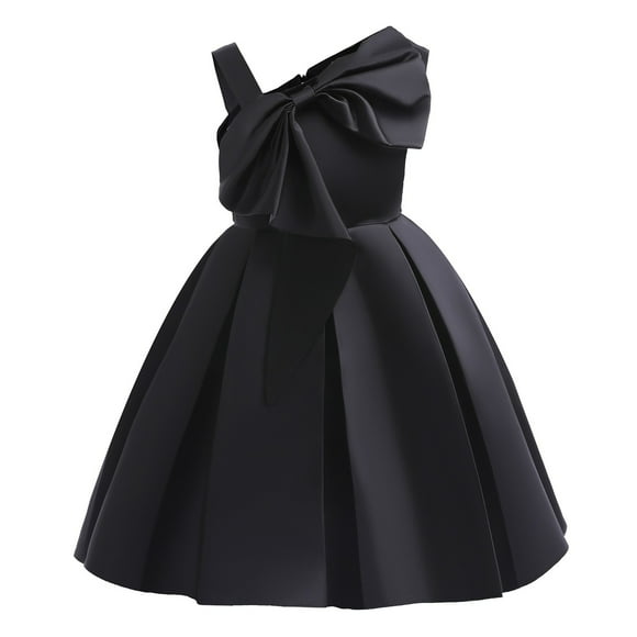Yanlir Clearance Girls' Formal Princess Dress 2-10 Years Solid Color Sleeveless Cold Shoulder Design Tutu Dresses Party Formal Birthday for Stylish and Elegant Occasions(Black,6 Years)