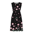 thumbnail image 5 of Women's Elegant Sleeveless Midi A-Line Dress Crew Neck Large Floral Print High Waisted Empire Waist Flare Swing Dress Chic Wedding Guest Cocktail Evening Party Apparel, 5 of 7