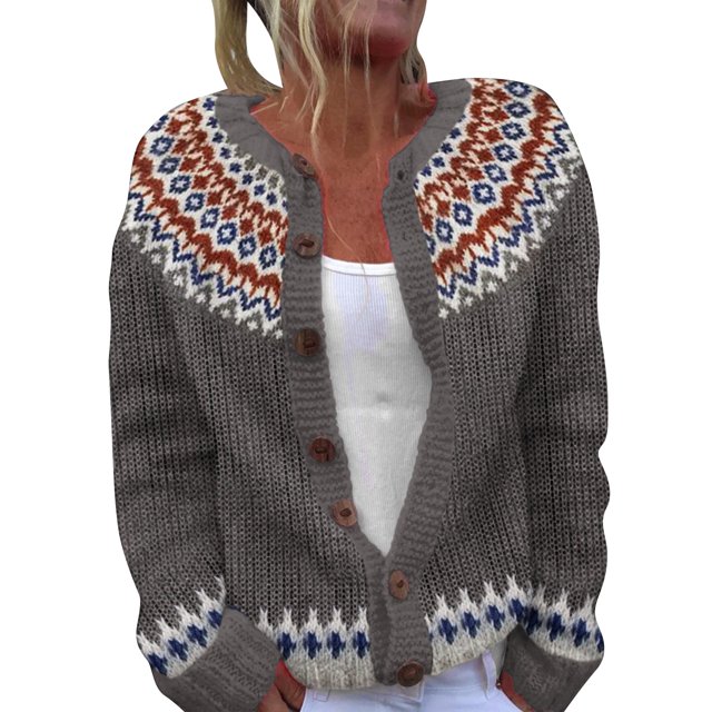 iHPH7 Fair Isle Sweater Women Button Up Sweaters for Women Fall Outfits for Women Sweater Jacket for Women Casual Outfits for Women Soft Cardigans for Women Fall Sweaters for Women Dark Gray XL