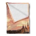 thumbnail image 2 of Landscape Soft Flannel Fleece Blanket, Bohemian Old Town Scenery by the River with Gothic Buildings in the Fall Sunset, Cozy Plush for Indoor and Outdoor Use, 50" x 70", Pink Orange, by Ambesonne, 2 of 5