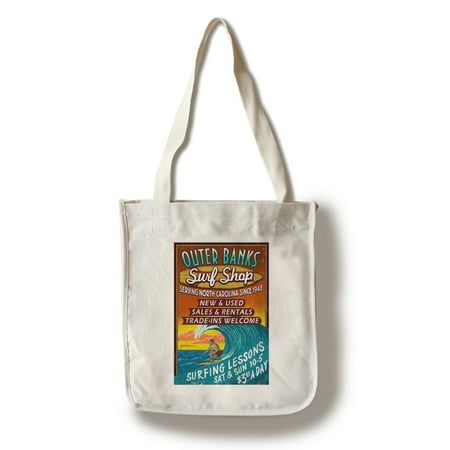 Outer Banks, North Carolina - Surf Shop Vintage Sign - Lantern Press Artwork (100% Cotton Tote Bag -