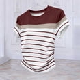 thumbnail image 4 of Uootdi Womens Color Block Striped Tops Round Neck Short Sleeve Ruched Side Design Everyday Chic Style Lightweight Comfortable Tees Gift, 4 of 5