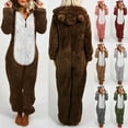 thumbnail image 7 of Fleece Onesie Pajamas for Women Zipper Hooded Jumpsuit Adult Plush One Piece Sleepwear Color Block Long Sleeve Cozy Soft Romper Christmas Pajamas, 7 of 7