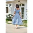 thumbnail image 4 of Anbech Women's Puff Short Sleeve Midi Dress 2024 Summer Square Neck Smocked Tiered High Waist Dress, 4 of 5