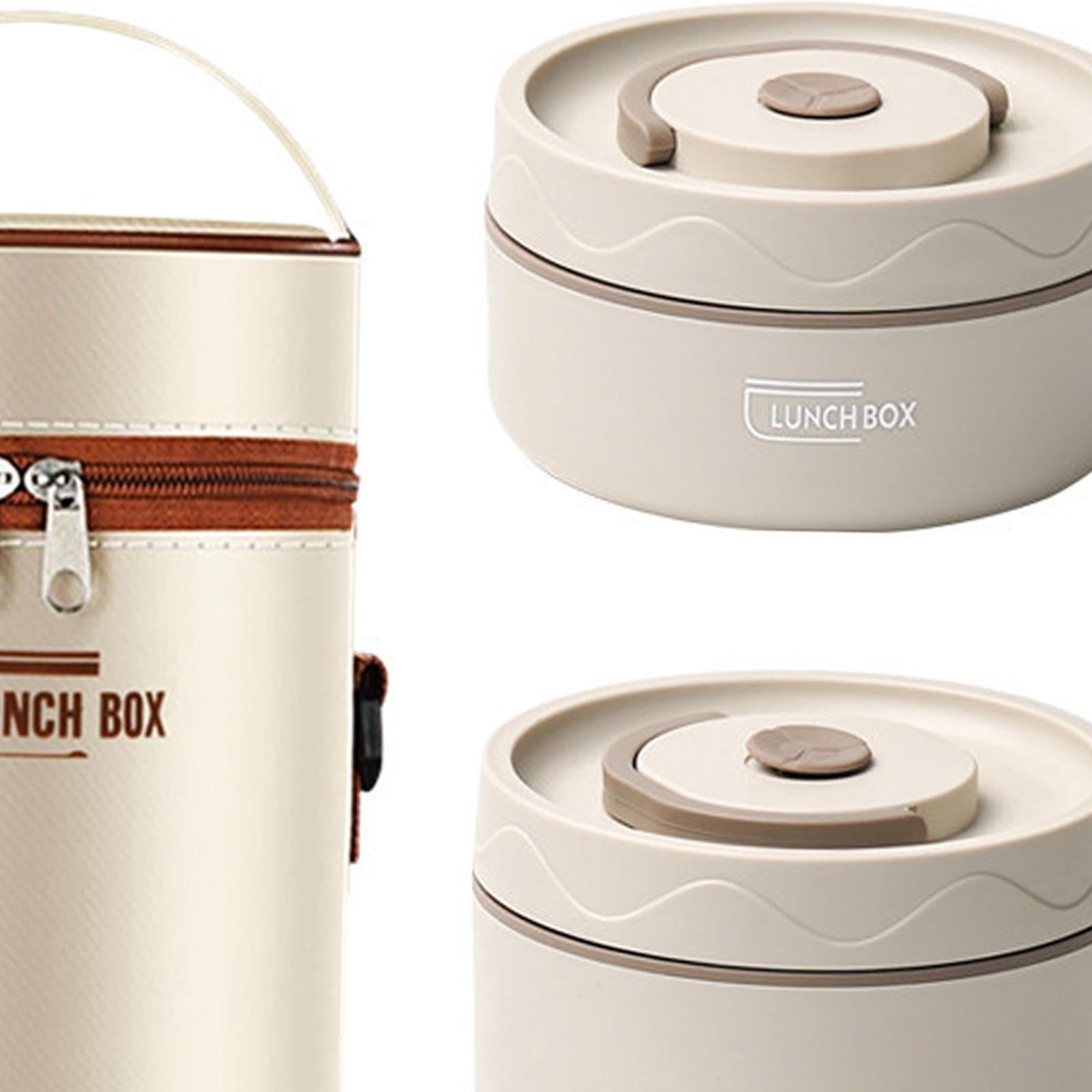 Fiocias 2Pcs Insulated Lunch Boxlunch Box Mess Tin Food Storage with Lid Bento Box Lunch Beige