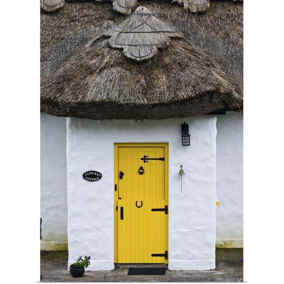 Great BIG Canvas | Rolled Brenda Tharp Poster Print entitled Ireland, Achill Island. Yellow doorway on a thatch roof cottage