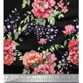 thumbnail image 1 of Soimoi Japan Crepe Satin Fabric Leaves & Peony Floral Print Fabric by The Yard 42 Inch Wide, 1 of 3