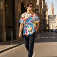 thumbnail image 6 of Retro Geometric & Aztec Print Short Sleeve Button Down Shirt for Men, Vintage Cuban Collar Casual Top - Breathable Cotton Linen Blend Summer Beach Vacation Tee with Chest Pocket Blue XXL, 6 of 9