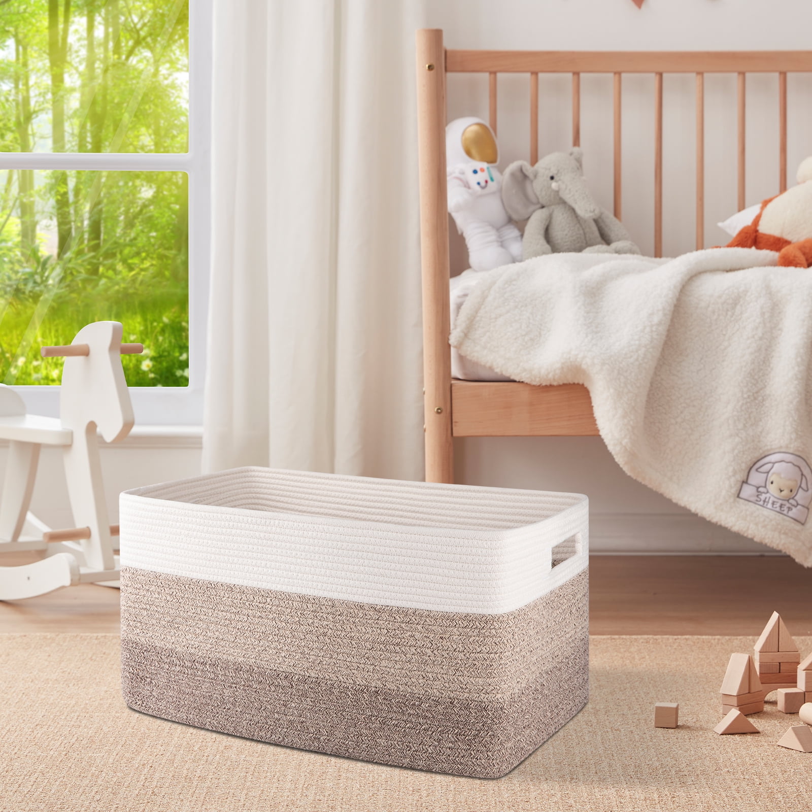 CHERISHGARD 70L Large Cotton Rope Basket, Rectangle Woven Storage Basket for Organizing Blankets,Clothes, Towels, Pillows