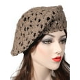 thumbnail image 3 of DLAPL Women's Cotton Slouchy Beret Hat Crochet Floral Cutout Handmade Knit Beanie Hat (Solid Khaki), 3 of 3