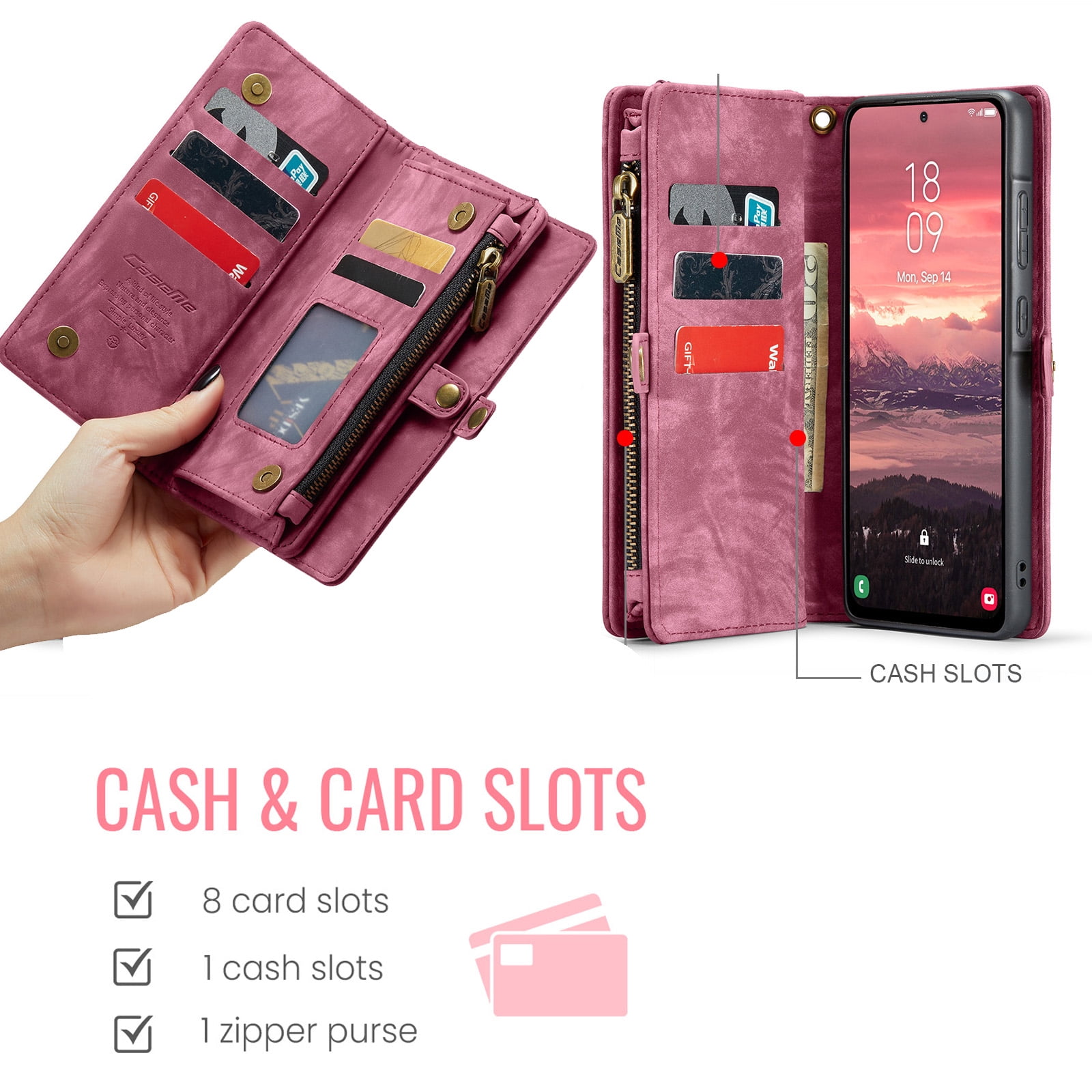 Dteck for Samsung Galaxy Note 10 Plus Wallet Case,Leather Zipper Wallet Case 8 Card Slots Holder Flip Purse Magnetic Handle Strap Shockproof Detachable Phone Cover For Samsung Galaxy Note 10+, Red