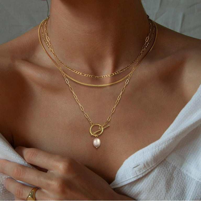 Gosfry Layered Gold Necklace Set, Three Chain Dainty Minimalist photo 4