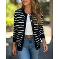 thumbnail image 3 of CHICME Striped Cardigan Sweaters for Women Crew Neck Long Sleeve Button Down Lightweight Fall Knit Sweater Black-L, 3 of 9