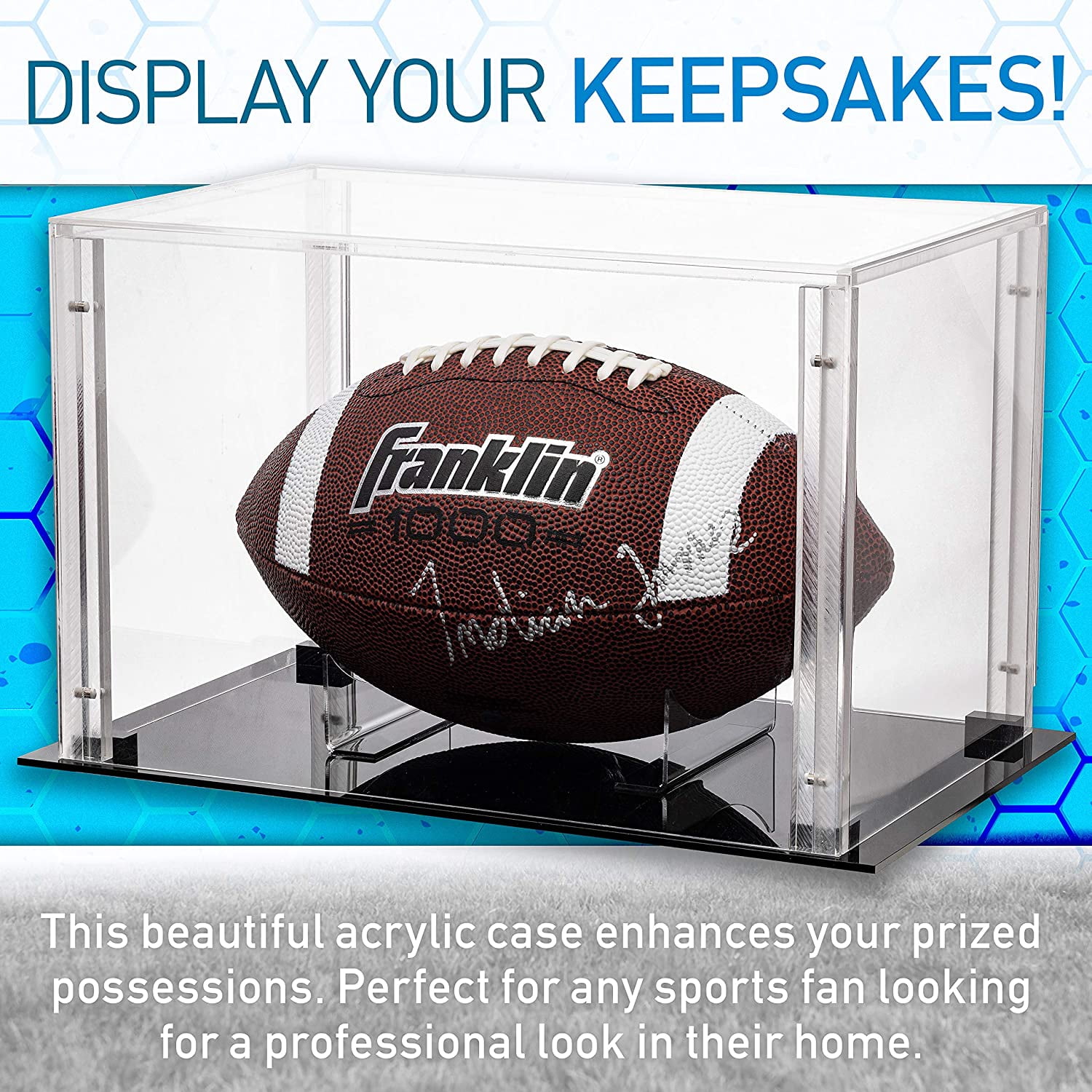 Franklin Sports Football Display Case – Full Size Durable Acrylic Case – Magnetic Snap Together Design – Memorabilia - UV Protected - Sport Collectibles